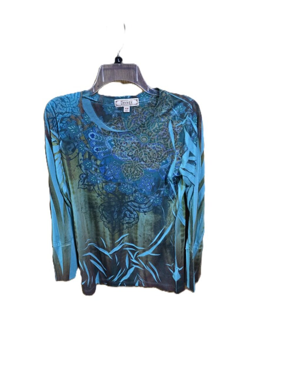 Decree Green Geometric Long Sleeve Pullover Top Size Med - Picture 2 of 4